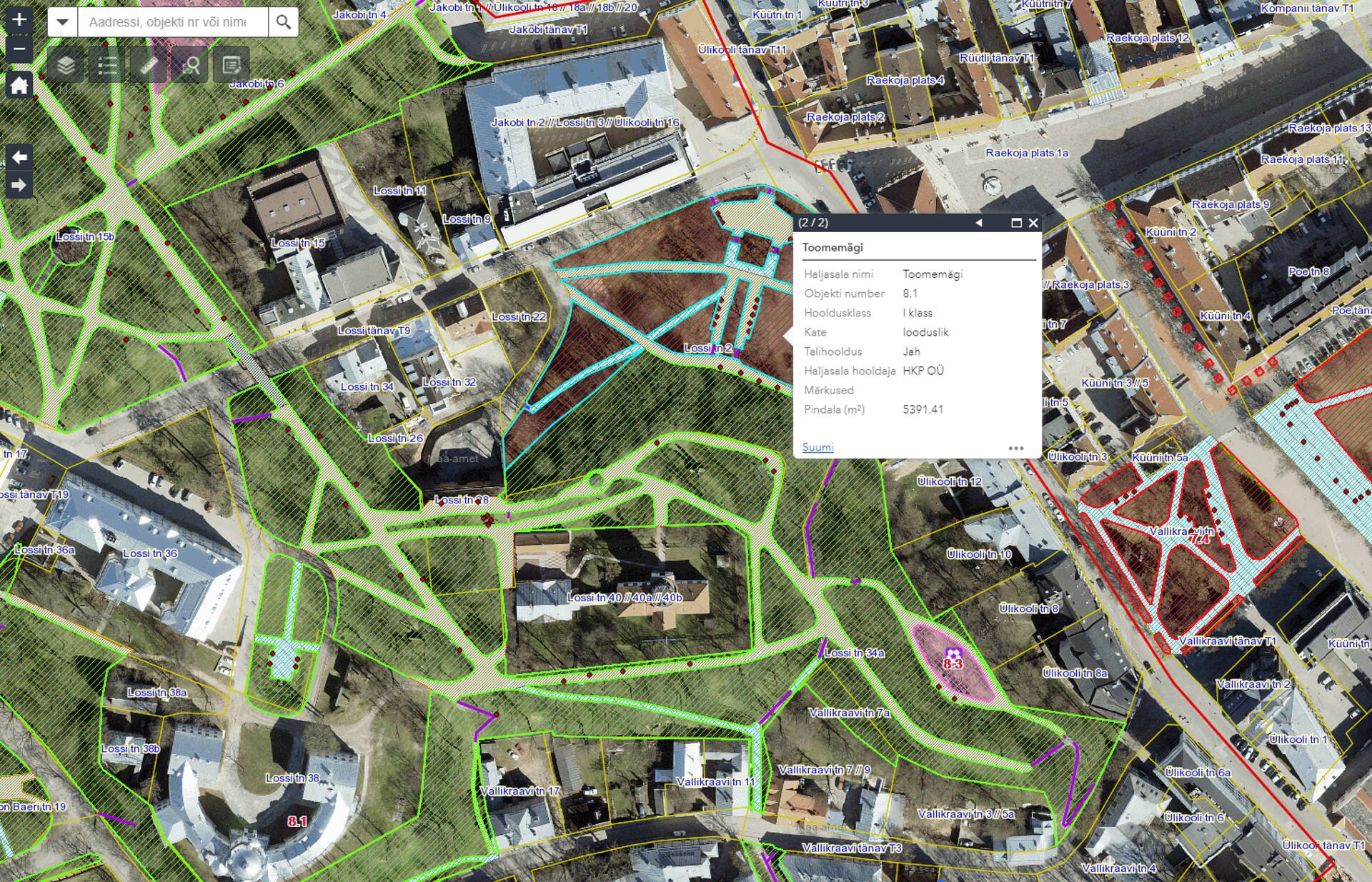 Tartu linna haljastute ja inventari hoolduse kaardirakendus.