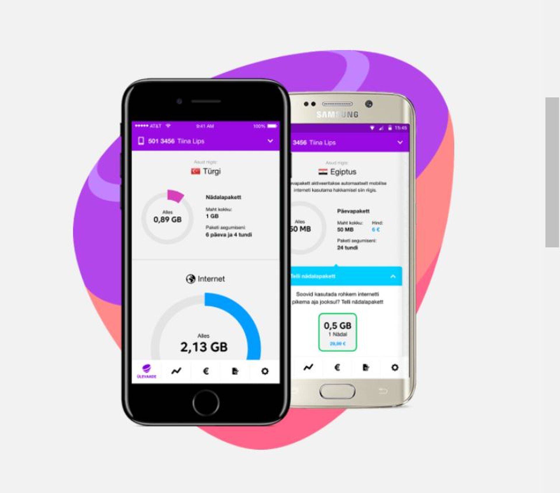 Telia uus äpp näitab reisil olles andmeside kulu.