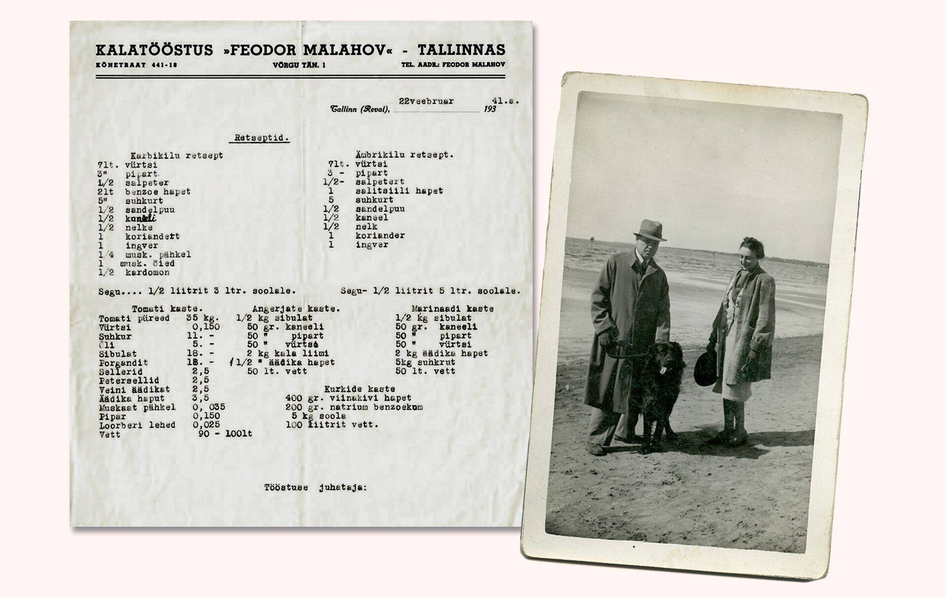 Рецепт таллиннских килек Малахова, 1941 год. Рыбопромышленник Фёдор Малахов, 1937 год.
