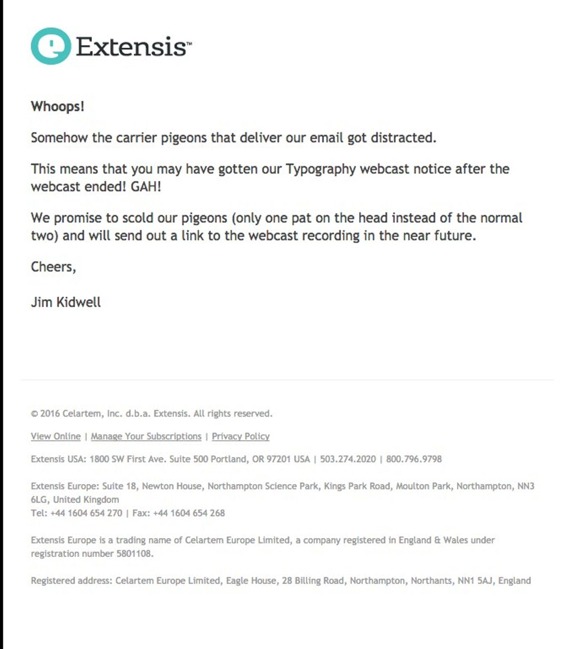 Extensise e-kiri Really Good Emails portaalis