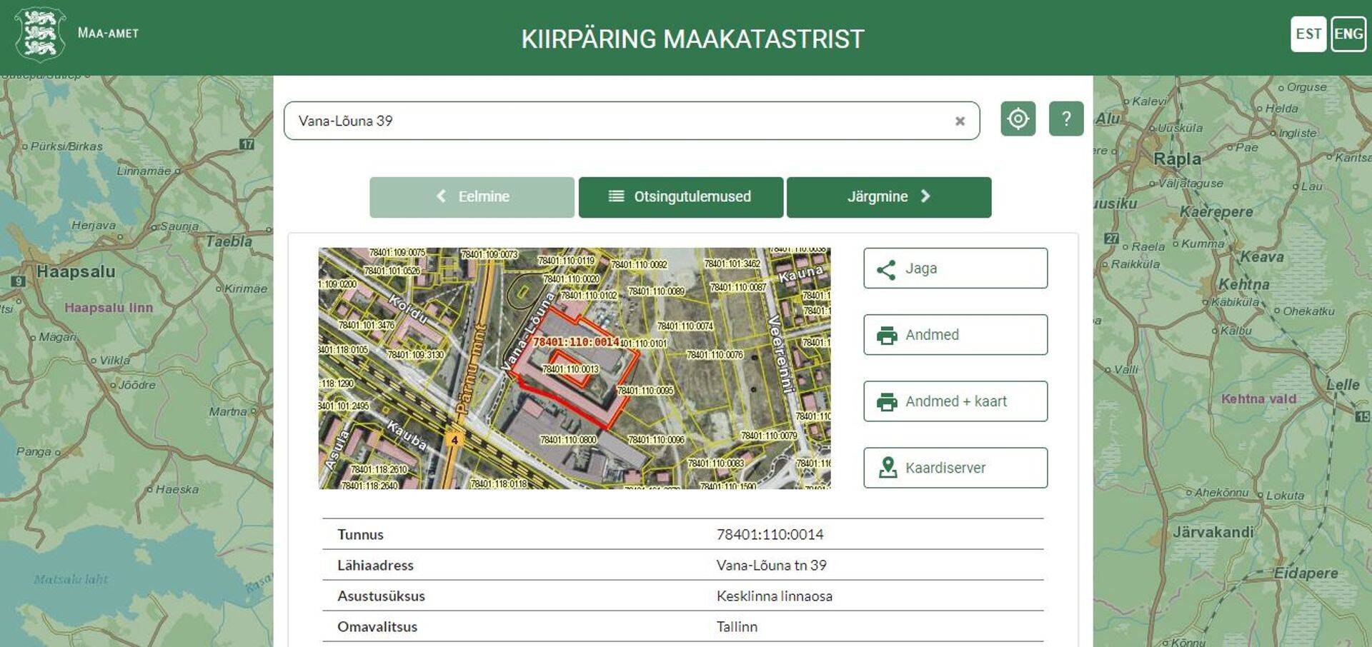 Kiirpäring maa-ameti veebis.