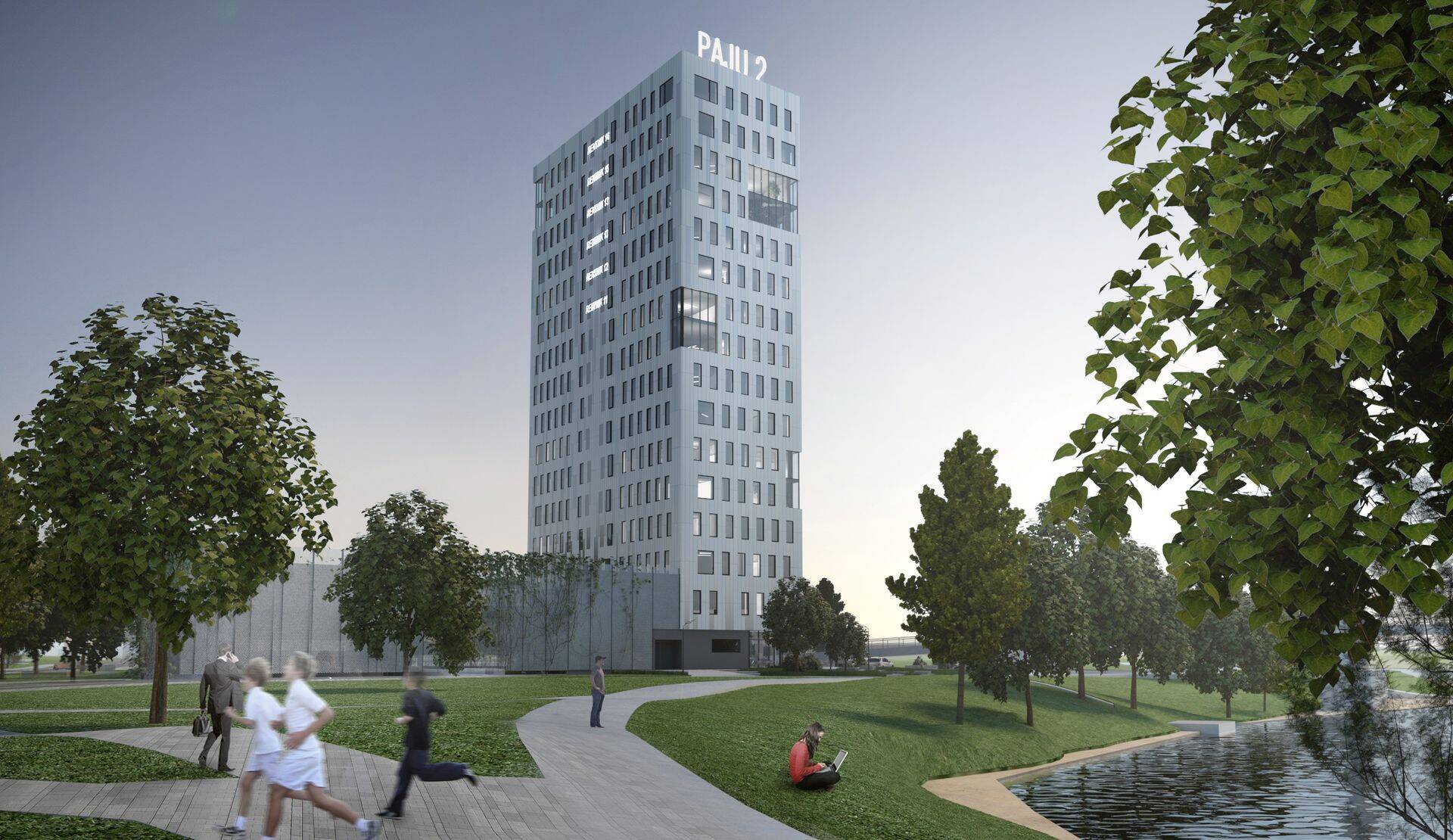 Tulevane Tartu esimene ligi nullenergia nõuetele vastav büroohoone kesklinnas Emajõe ääres.