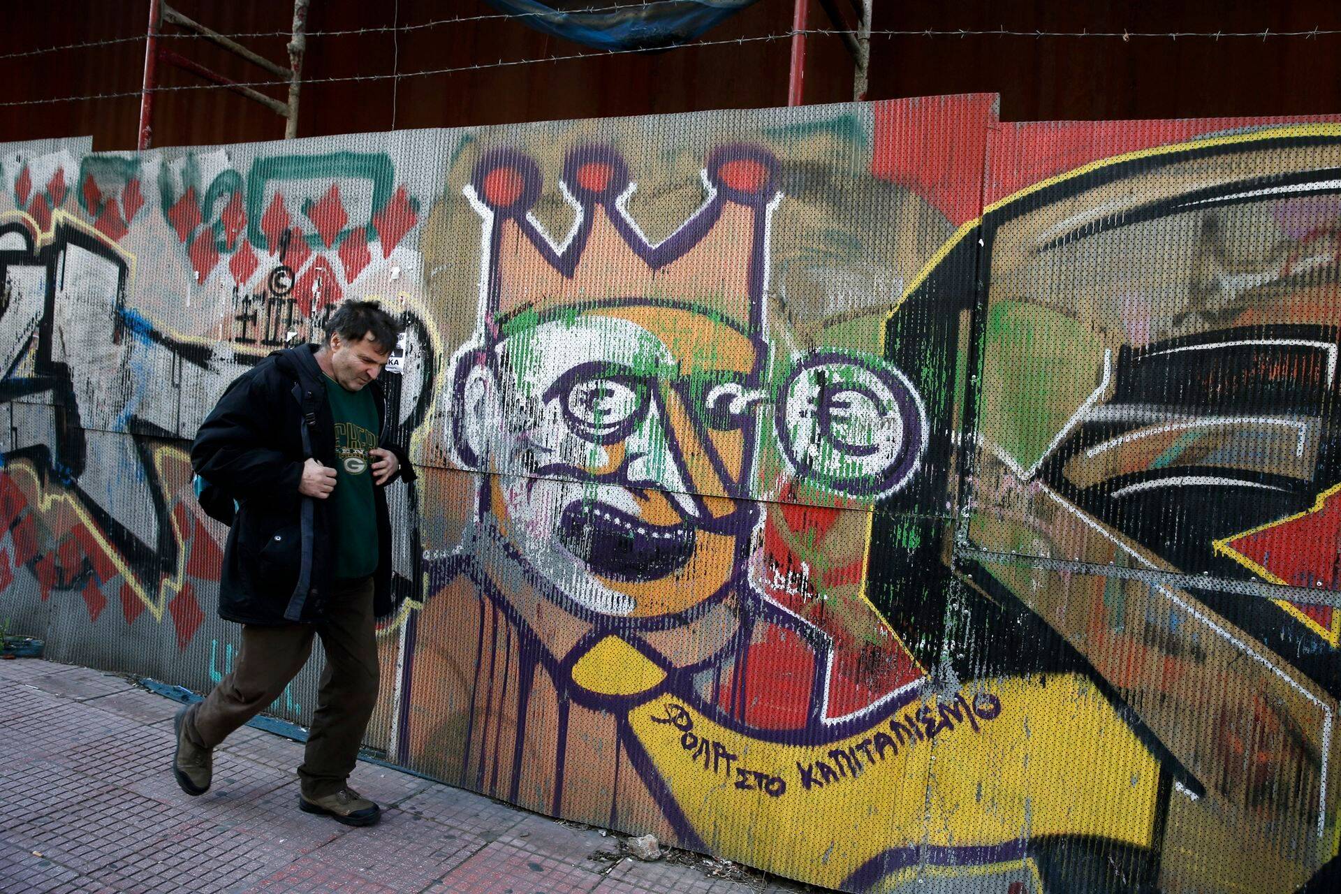 Kloun ja euro, grafiti Ateenas