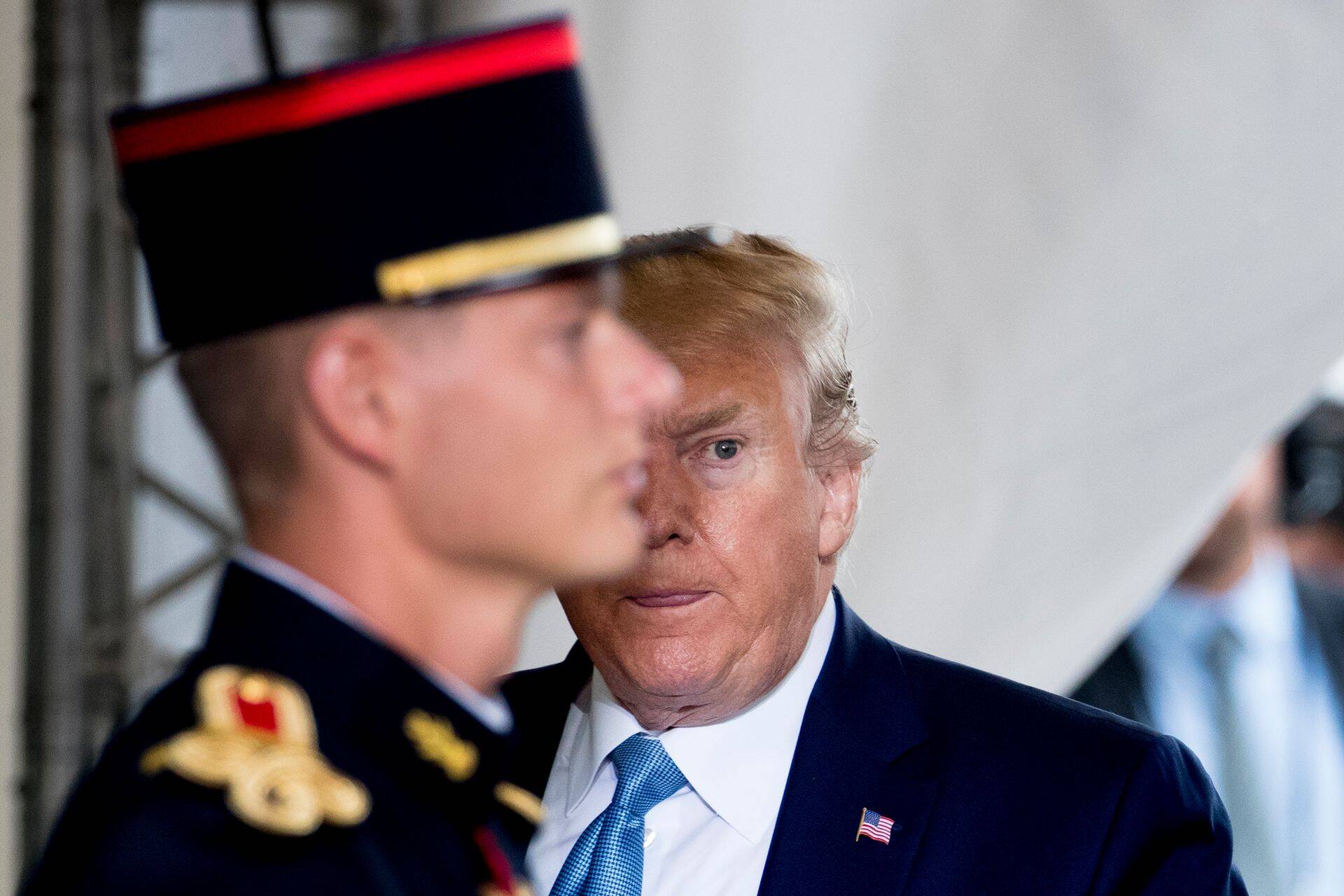 U.S President Donald Trump arrives at the G-7 summit in Biarritz, France, Sunday, Aug. 25, 2019. (AP Photo/Andrew Harnik)