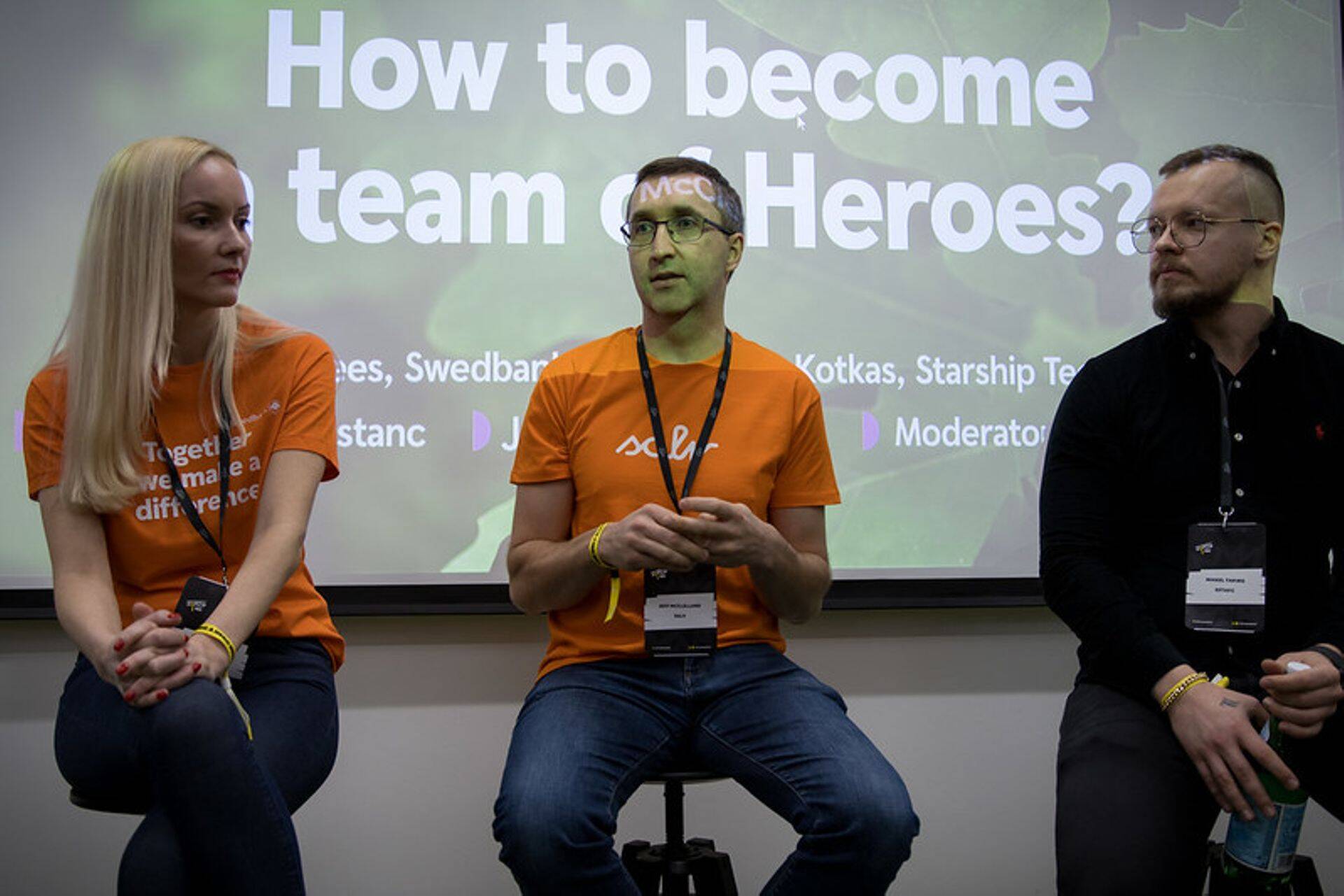 sTARTUp Dayl toimunud paneelis osalesid Swedbanki karjäärikeskuse juht Liisa-Maria Lees, Estanci juht Mihkel Tammo, Salvi kaasasutaja Jeff McClelland ja Starshipi personalijuht Grete Kotkas (pole pildil).