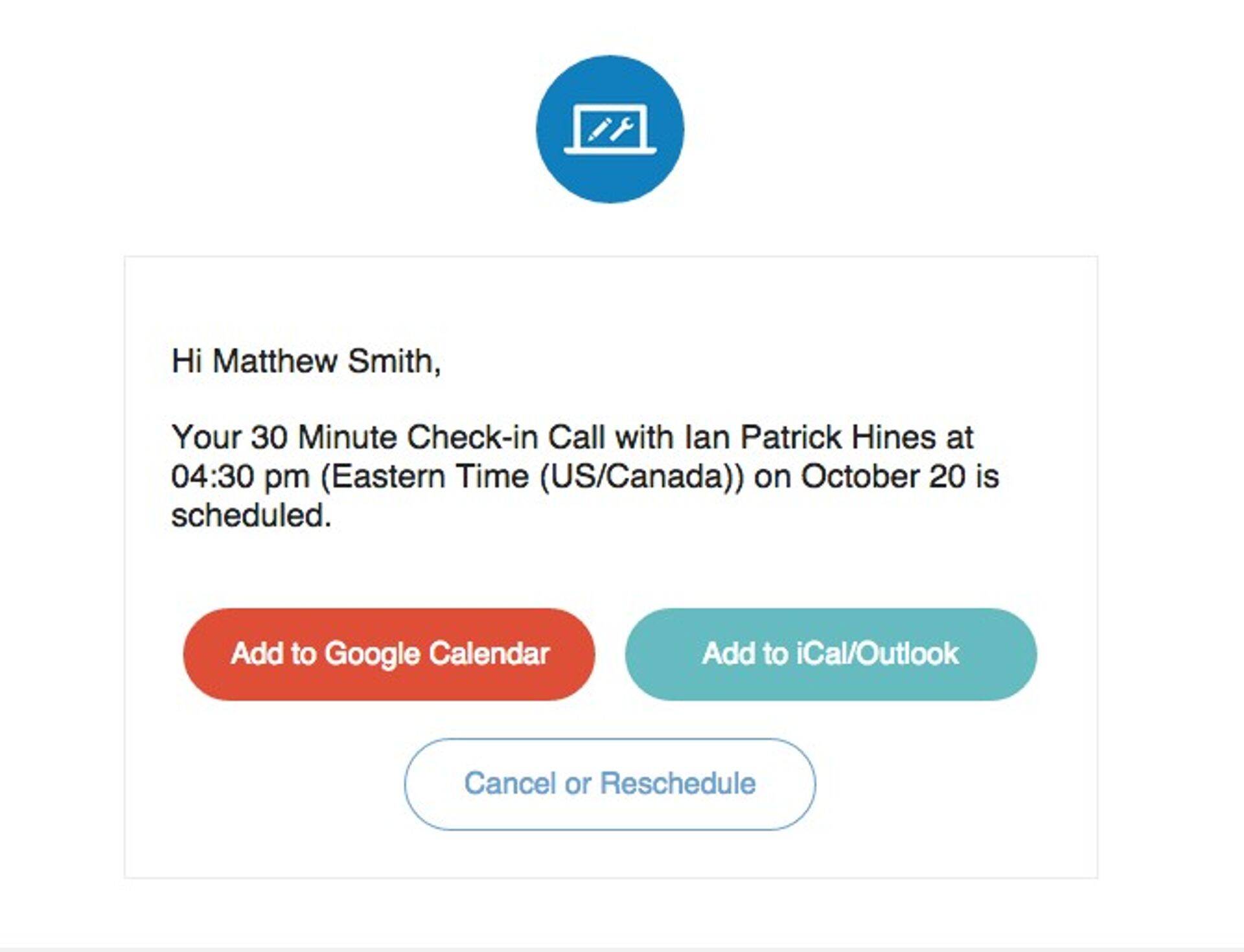 Calendly kohtumise kinnitusmeil