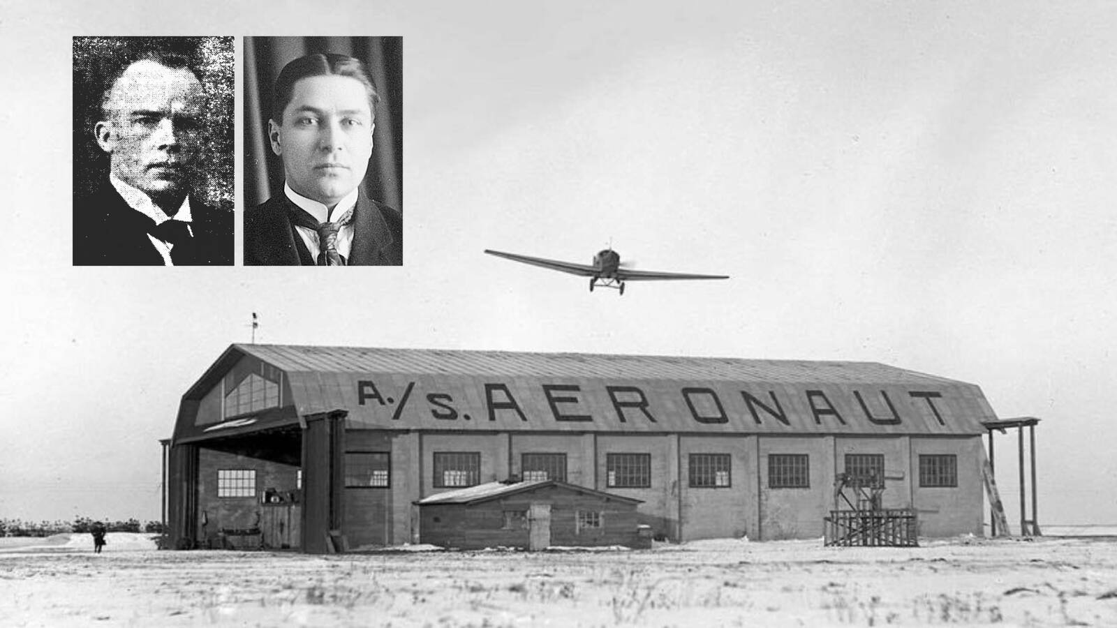 ASi Aeronaut juhid Jakob Tillo ja Robert Holst. Lennufirma AS Aeronaut angaar Lasnamäe lennuvälja territooriumil, 1920. aastate teine pool.