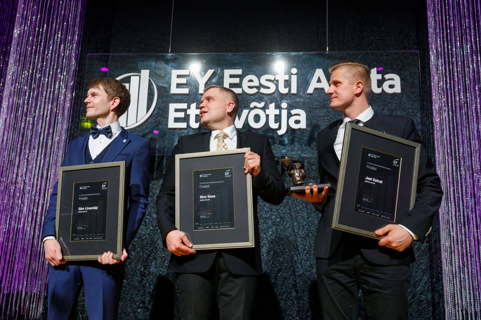 Mattias Cafe oli möödunud aastal üks viiest nominendist EY aasta ettevõtja tiitlile. Pildil Siim Liivamägi, Rivo Sisas ja Joel Ostrat.