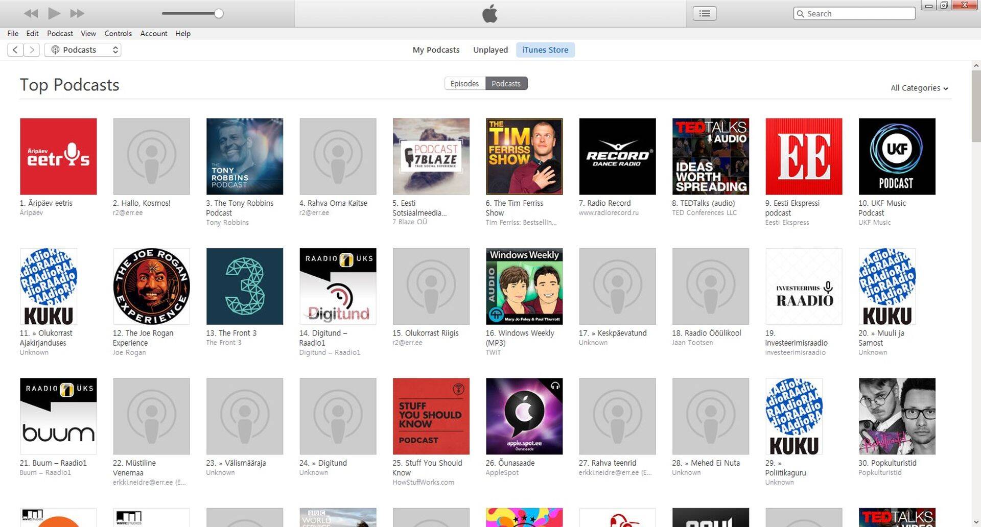 iTunes´i värsked andmed populaarsemate saadete kohta.
