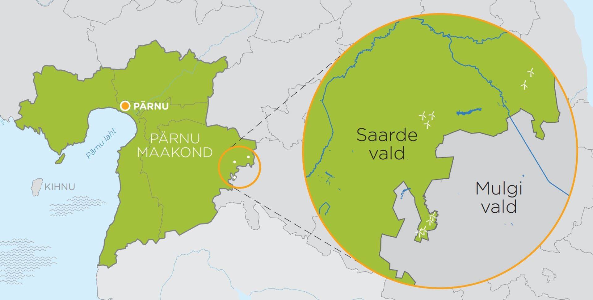 Utilitase üheksa tuulikuga Saarde tuulepargi asukoht kaardil. Saarde tuulepargi eeldatav aastatoodang saab olema 135 GWh, mis teeb sellest Koidu sõnul Eesti suurima toodanguga tuulepargi. Tuulepargi toodang katab üle 40 000 majapidamise aastase elektritarbimise vajaduse.