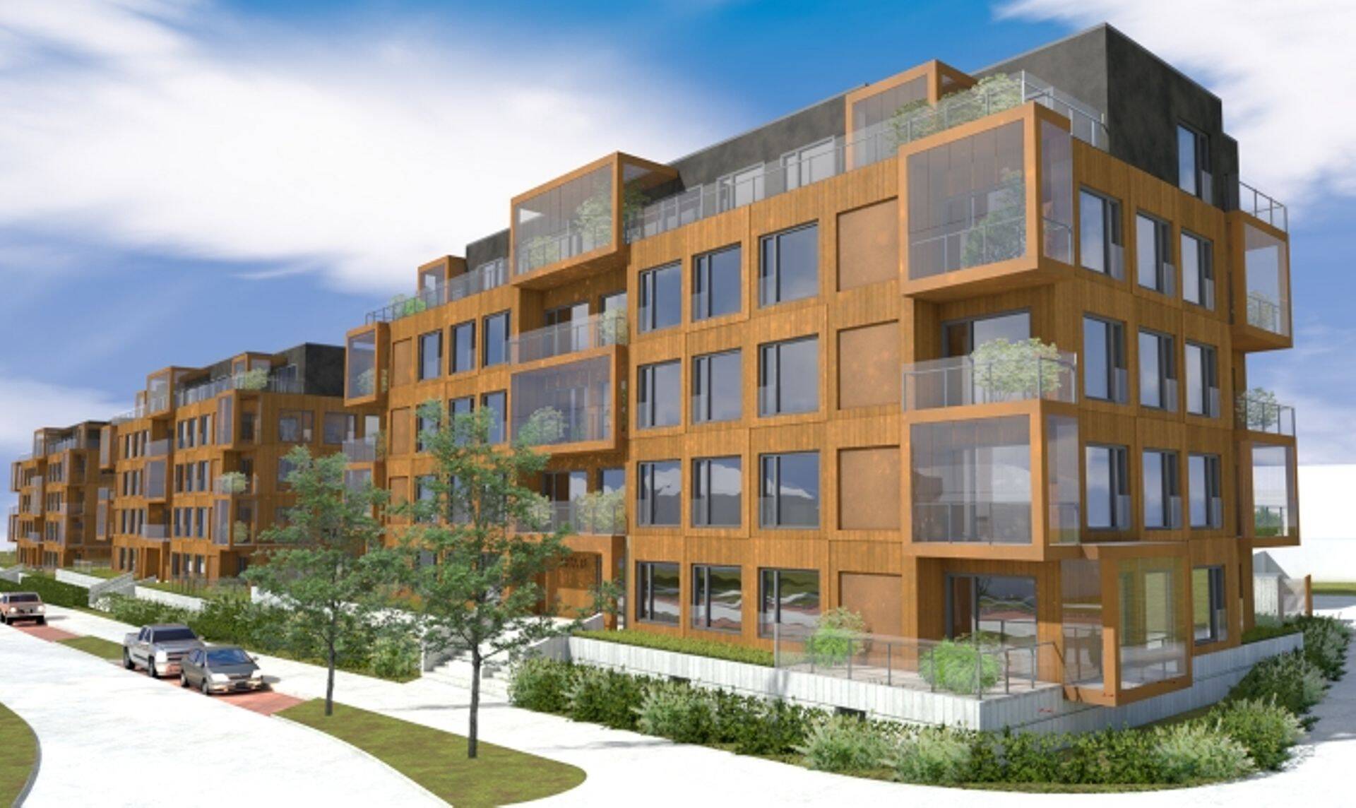 Kopli liinide E kvartalisse on Peeter Pere Arhitektid projekteerinud kolm sarnase välisilmega viiekordset elamut.