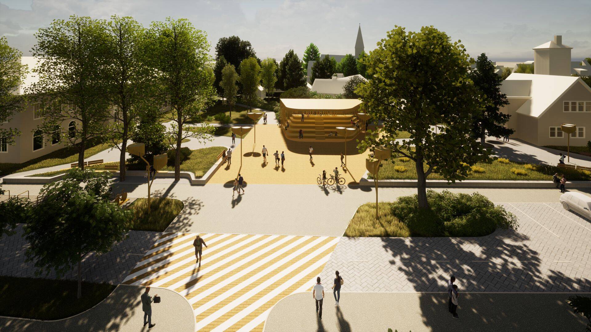 Esikohatöös esitatud keskväljaku lahendus (Visuaal: Jan Skolimowski, Kaspar Kruuse ja Germo Ausin büroost KAMP Arhitektid).