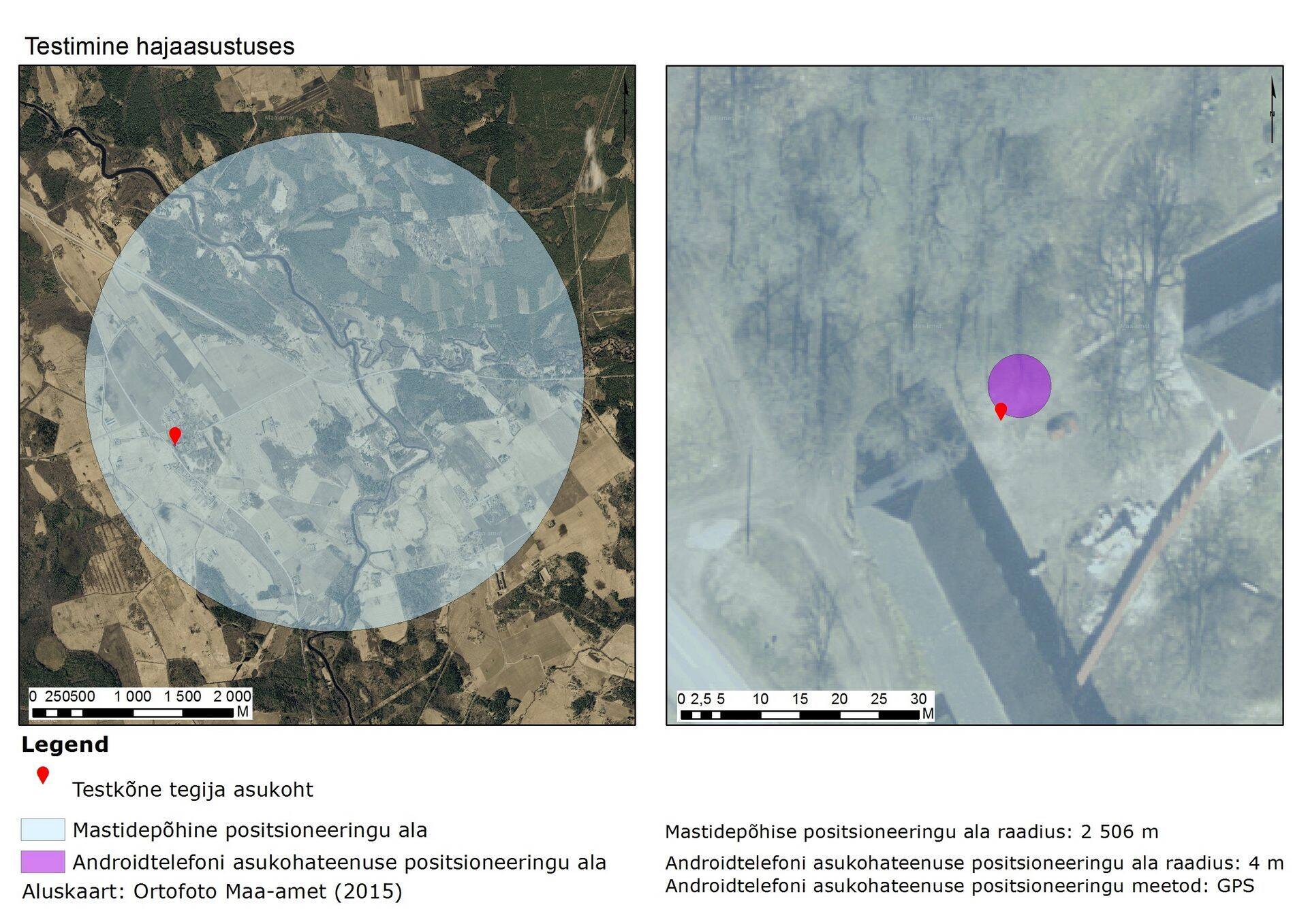 Numbrile 112 helistaja mastipõhine ja androidtelefoni põhine positsineering kaardil