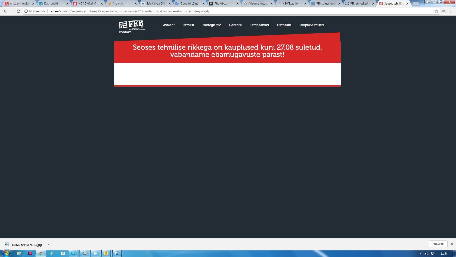 Teade FEBi kodulehel