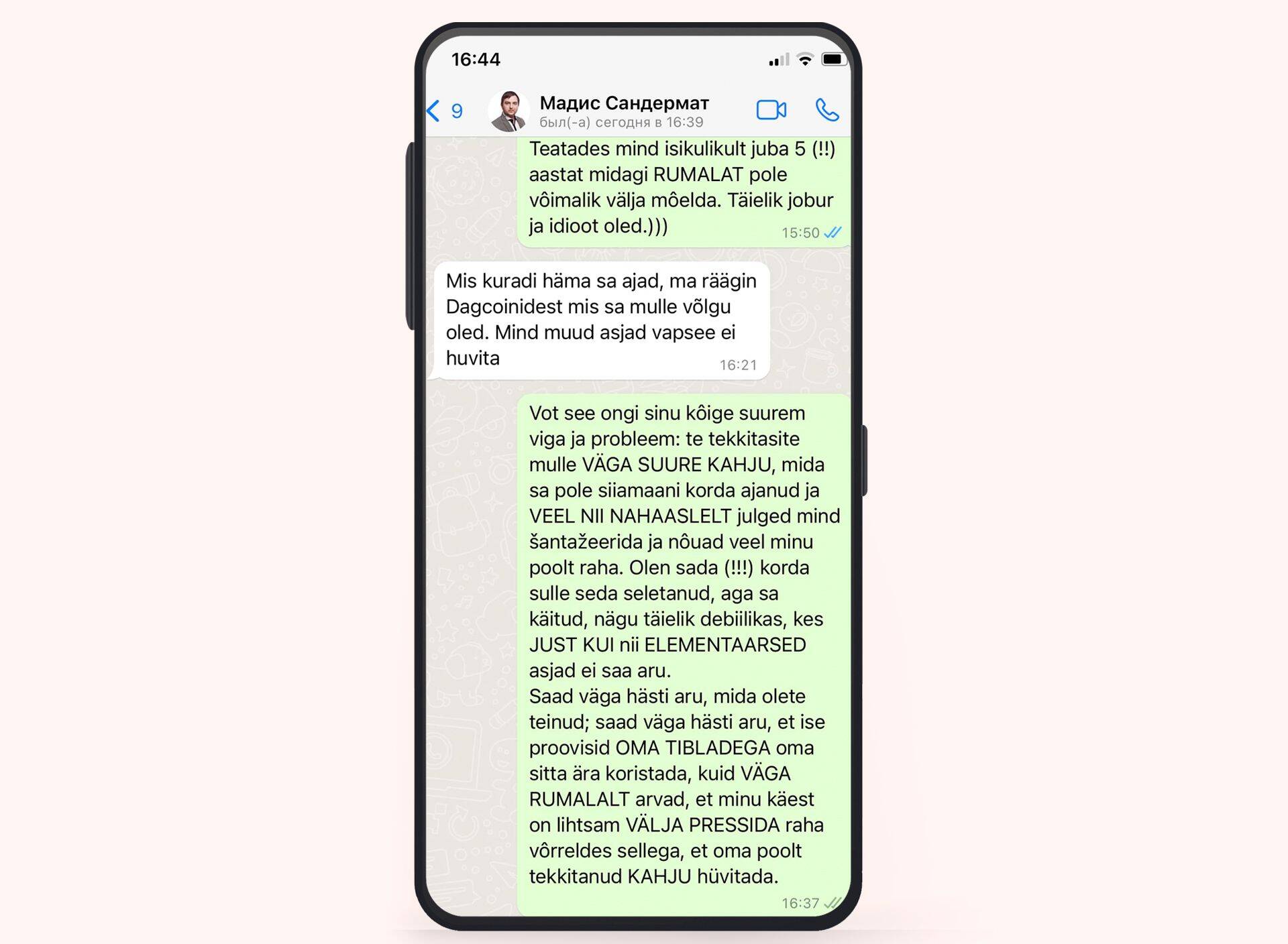 Nii vastab Oleg Ivanov Madis Sandermati palvele võlg tagasi maksta (Ivanovi enda postitatud ekraanitõmmis).