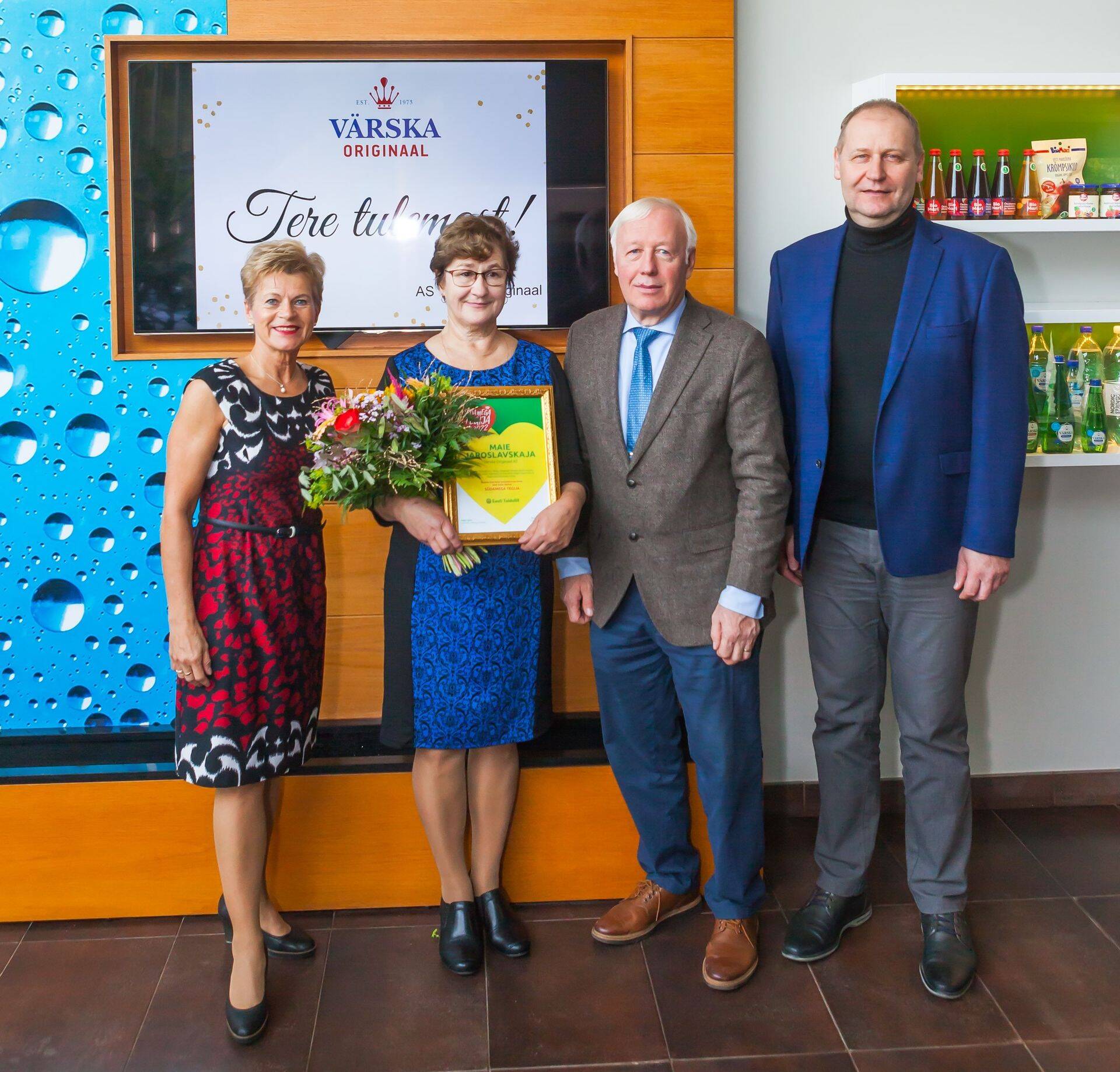 Pildil on vasakult paremale Toiduliidu juhataja Sirje Potisepp, Südamega Tegija 2022 Maie Jaroslavskaja, Toiduliidu volikogu esimees Veljo Ipits ja maaeluminister Urmas Kruuse.