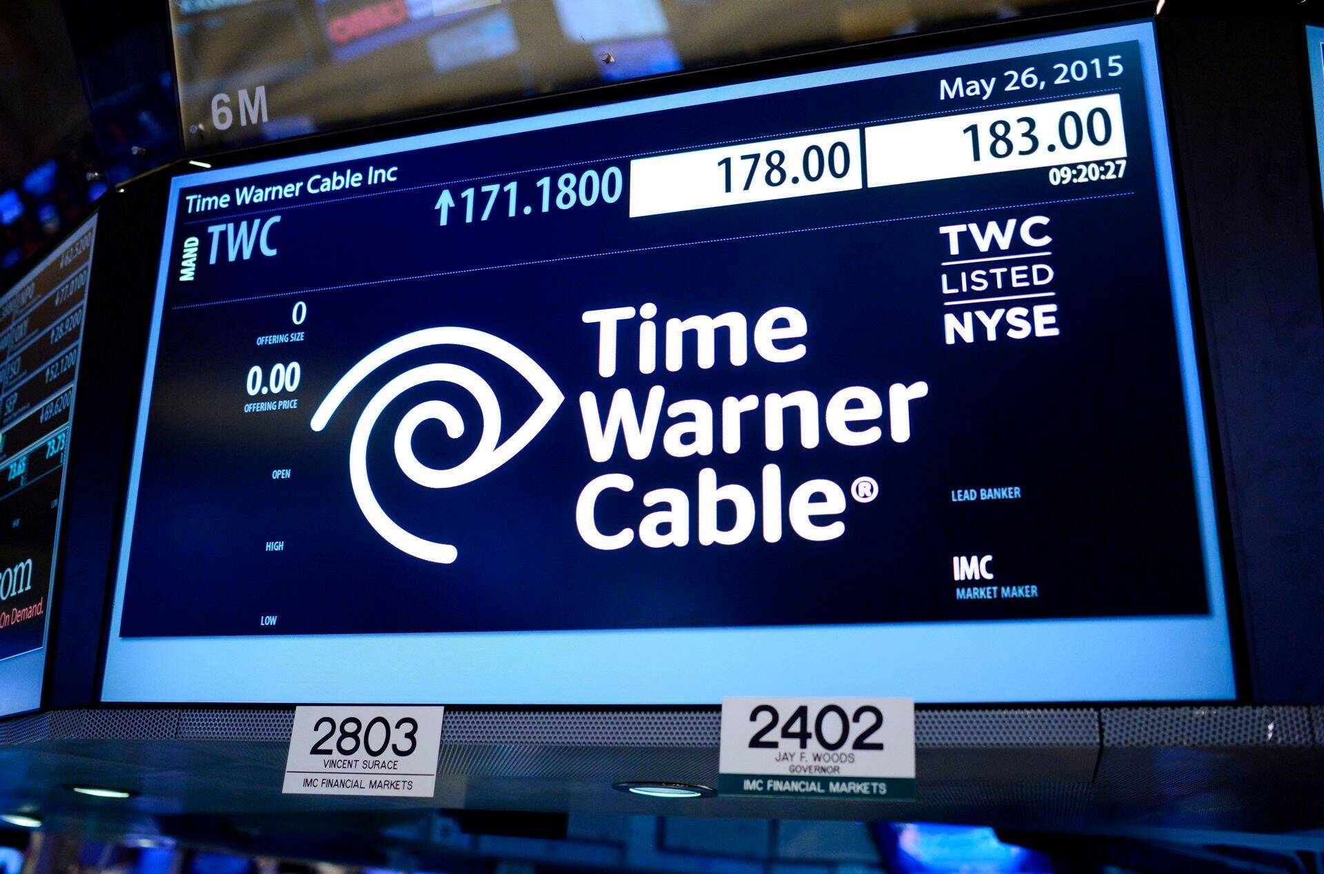 Time Warner Cable'i aktsia oli üks vähestest tõusjatest.