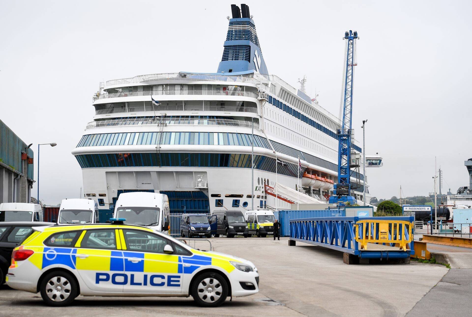 Tallink laev Silja Europa Falmouthi sadamas, Inglismaal. Alus majutas ligi 1000 politseinikku, kes turvasid G7 tippkohtumist