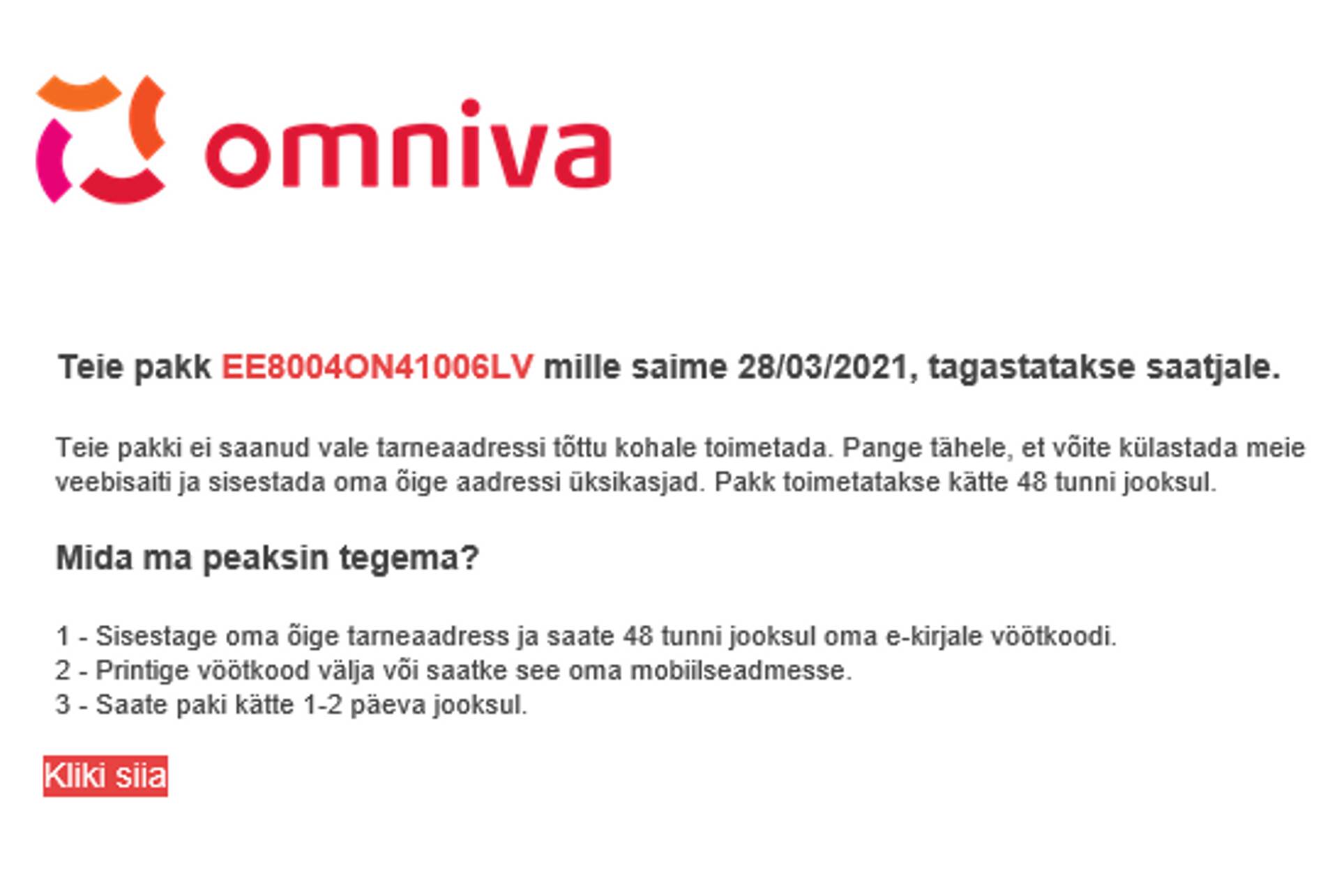 Näie Omniva nimel levivast petukirjast.