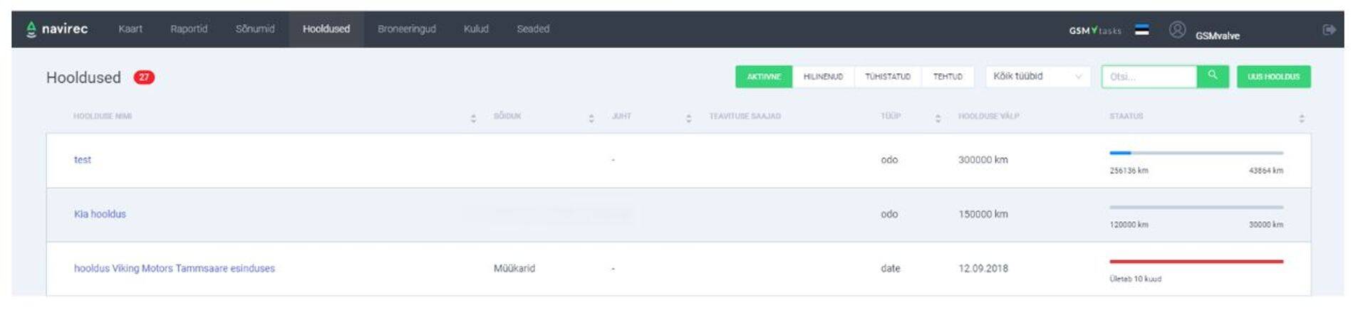 Navireci lahendusse saavad kasutajad märkida hooldusi nii üksikult kui intervallidena.