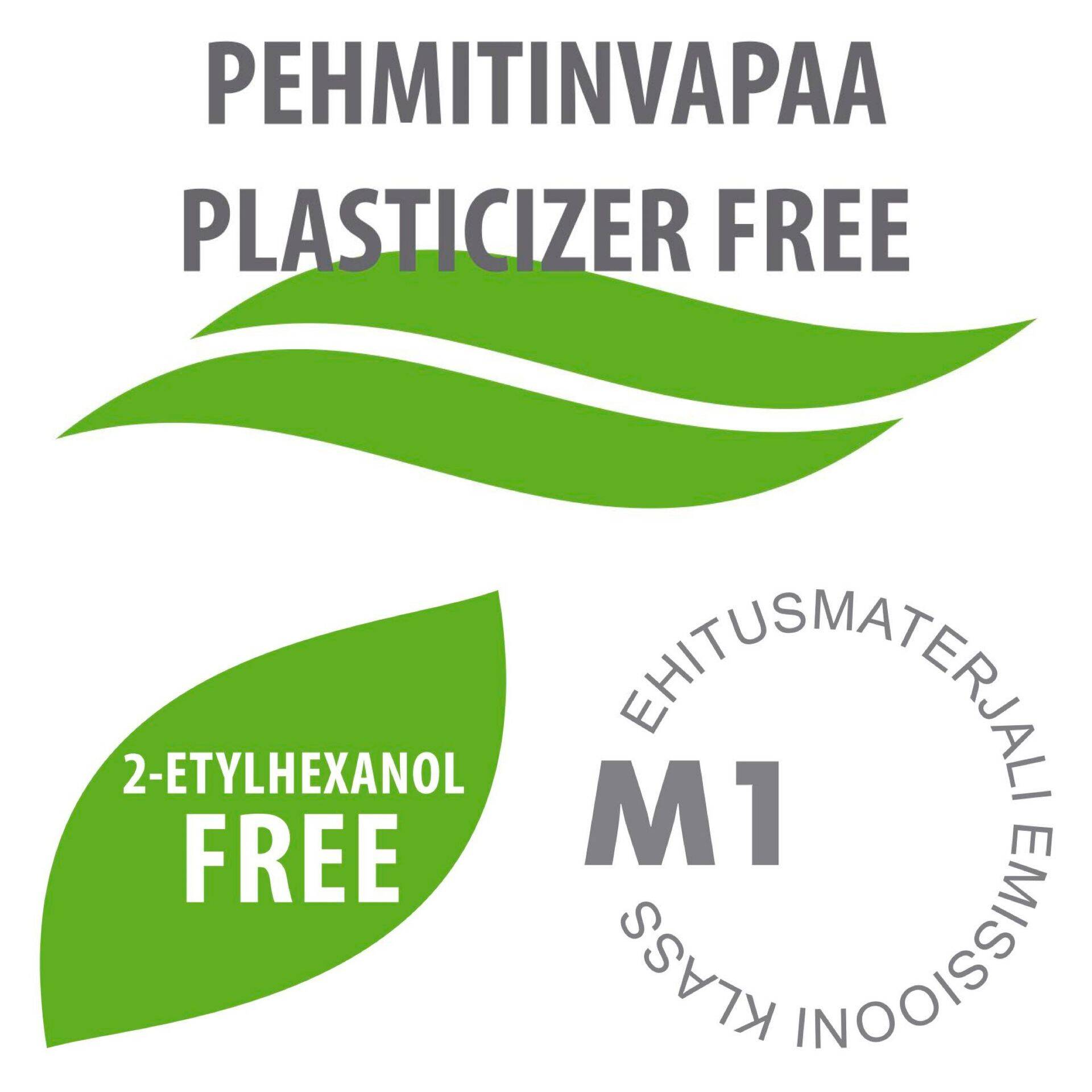 Plastifikaatorite puudumse märgistus, 2-etüülheksanooli puudumise märgistus ja M1 emisooniklassi märgistus
