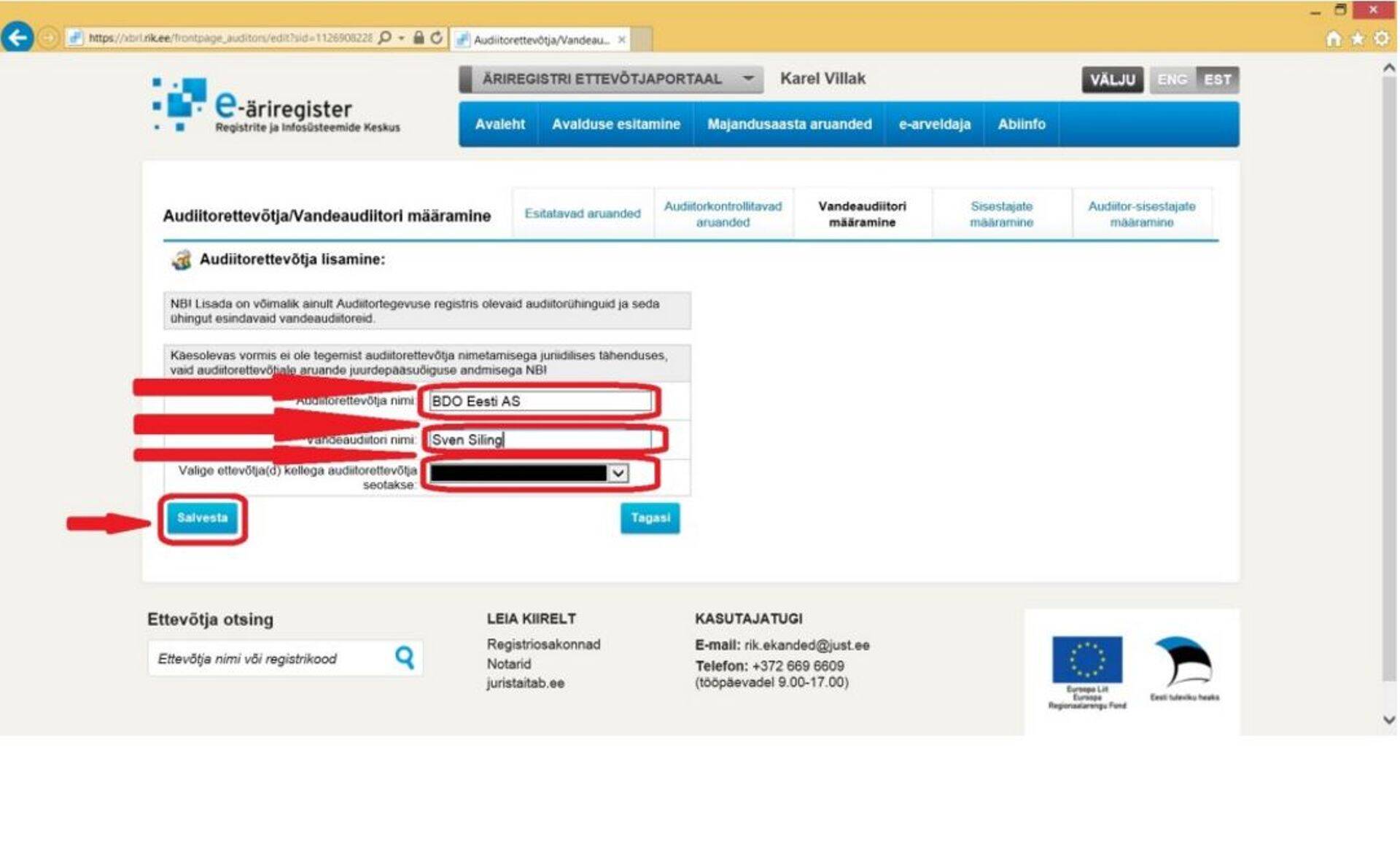 Audiitori valimine ettevõtjaportaalis