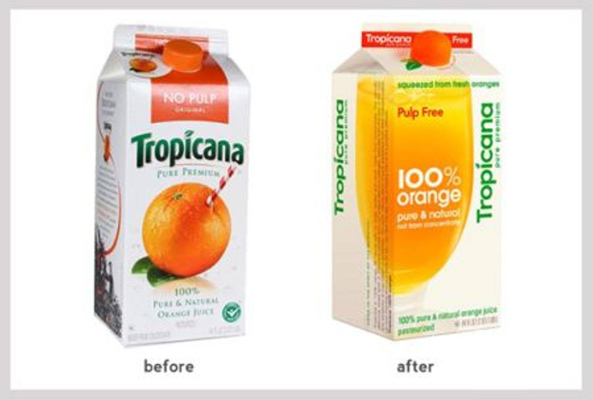 Vasakul Tropicana vana pakend, paremal uus.