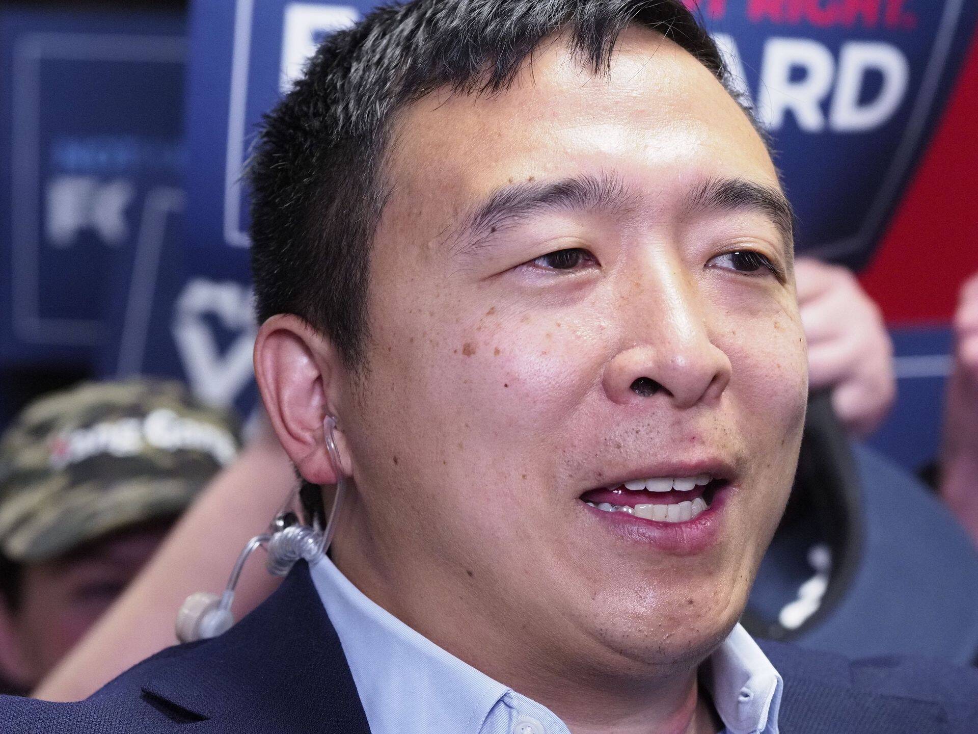 Entrepreneur and 2020 Democratic presidential candidate hopeful ANDREW YANG speaks at the opening of his campaign office in Sioux City, Iowa Saturday, Nov. 23, 2019 as he campaigns in western Iowa.