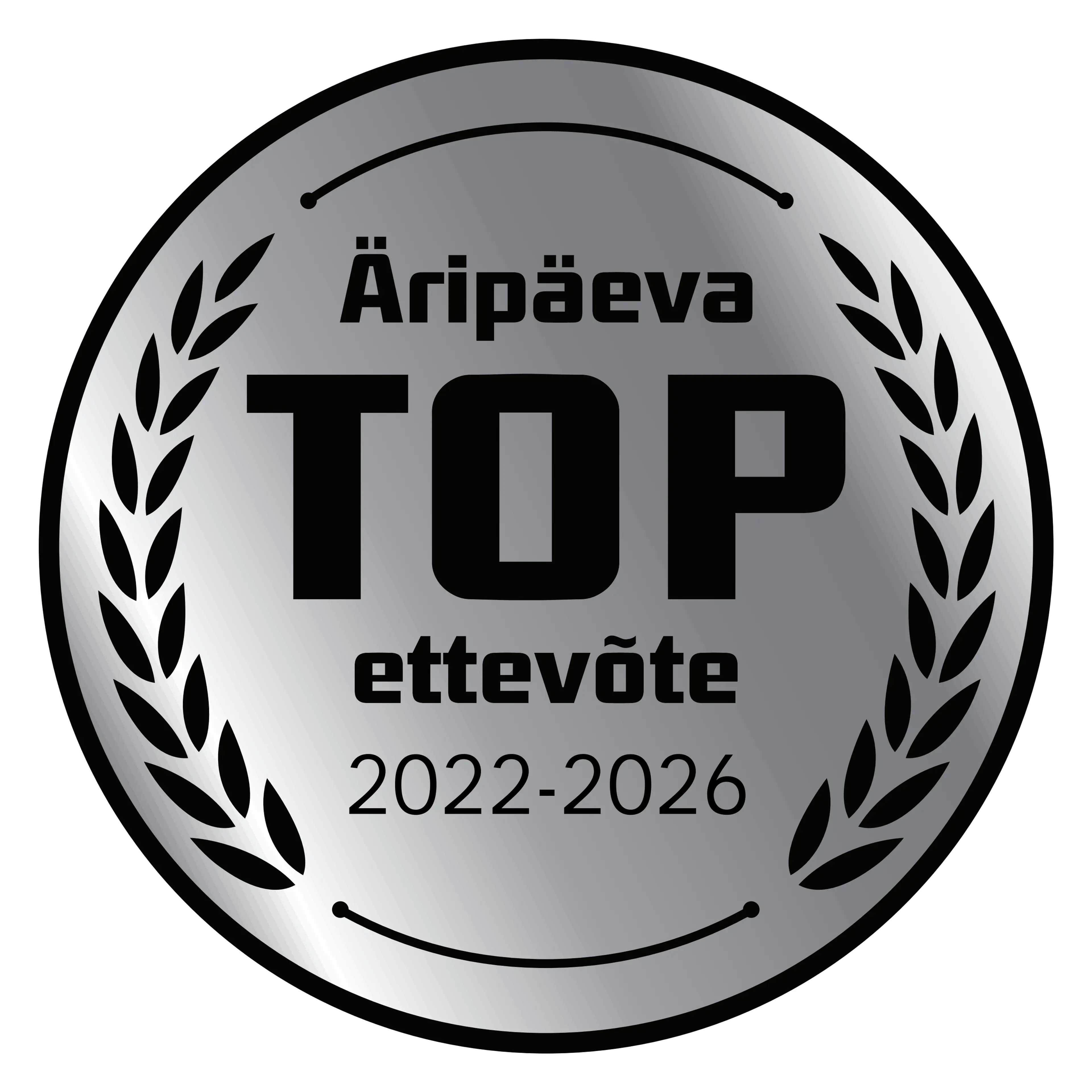 <p><strong>&Auml;rip&auml;eva TOP ettev&otilde;te 5 aastat j&auml;rjest</strong></p>
<p>M&auml;rgis t&auml;hendab, et ettev&otilde;te on oma valdkonna absoluutne tipp. J&auml;rjepidev TOPi kuulumine n&auml;itab, et ettev&otilde;te areneb pidevalt, on j&auml;tkusuutlik ja usaldusv&auml;&auml;rne. Selliste ettev&otilde;tete eesotsas on Eesti parimad juhid ja neis t&ouml;&ouml;tavad k&otilde;ige s&auml;ravamad talendid.</p>
<p>&Auml;rip&auml;ev on koostanud TOP edetabeleid juba aastast 1993. <strong>&Auml;rip&auml;eva TOP ettev&otilde;te 5-9 aastat j&auml;rjest</strong> eksklusiivsesse klubisse kuulub vaid <strong>0,32%</strong> Eesti ettev&otilde;tetest.</p>