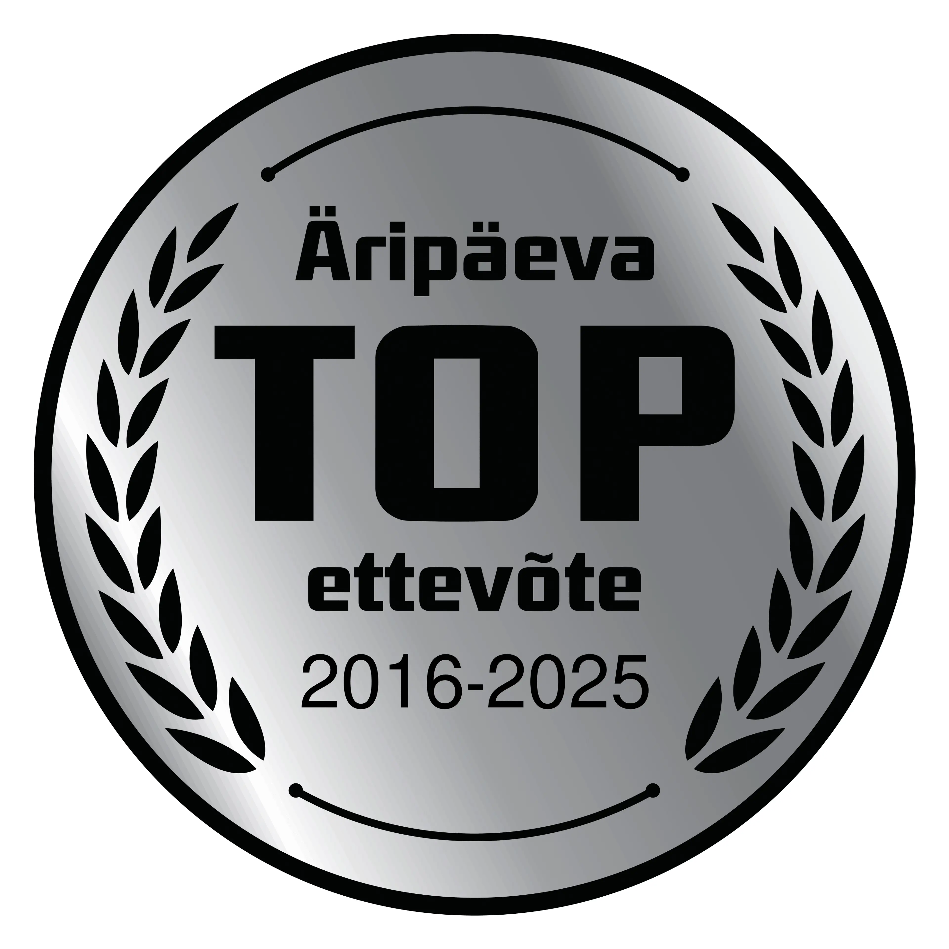 <p><strong>&Auml;rip&auml;eva TOP ettev&otilde;te 10 aastat j&auml;rjest</strong></p>
<p>M&auml;rgis t&auml;hendab, et ettev&otilde;te on oma valdkonna absoluutne tipp. J&auml;rjepidev TOPi kuulumine n&auml;itab, et ettev&otilde;te areneb pidevalt, on j&auml;tkusuutlik ja usaldusv&auml;&auml;rne. Selliste ettev&otilde;tete eesotsas on Eesti parimad juhid ja neis t&ouml;&ouml;tavad k&otilde;ige s&auml;ravamad talendid.</p>
<p>&Auml;rip&auml;ev on koostanud TOP edetabeleid juba aastast 1993. <strong>&Auml;rip&auml;eva TOP ettev&otilde;te 10-14 aastat j&auml;rjest</strong> eksklusiivsesse klubisse kuulub vaid <strong>0,16%</strong> Eesti ettev&otilde;tetest.</p>