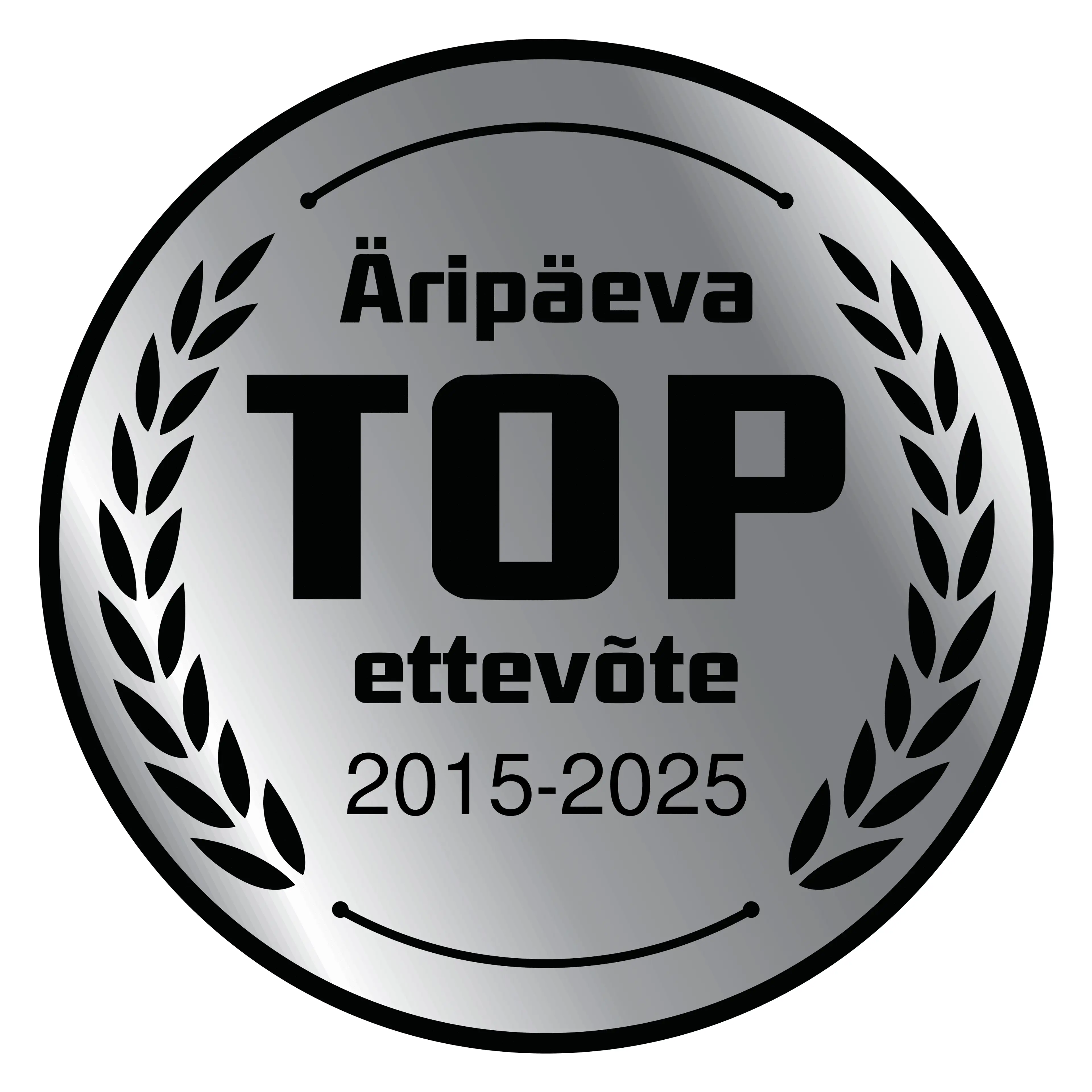 <p><strong>&Auml;rip&auml;eva TOP ettev&otilde;te 11 aastat j&auml;rjest</strong></p>
<p>M&auml;rgis t&auml;hendab, et ettev&otilde;te on oma valdkonna absoluutne tipp. J&auml;rjepidev TOPi kuulumine n&auml;itab, et ettev&otilde;te areneb pidevalt, on j&auml;tkusuutlik ja usaldusv&auml;&auml;rne. Selliste ettev&otilde;tete eesotsas on Eesti parimad juhid ja neis t&ouml;&ouml;tavad k&otilde;ige s&auml;ravamad talendid.</p>
<p>&Auml;rip&auml;ev on koostanud TOP edetabeleid juba aastast 1993. <strong>&Auml;rip&auml;eva TOP ettev&otilde;te 10-14 aastat j&auml;rjest</strong> eksklusiivsesse klubisse kuulub vaid <strong>0,16%</strong> Eesti ettev&otilde;tetest.</p>