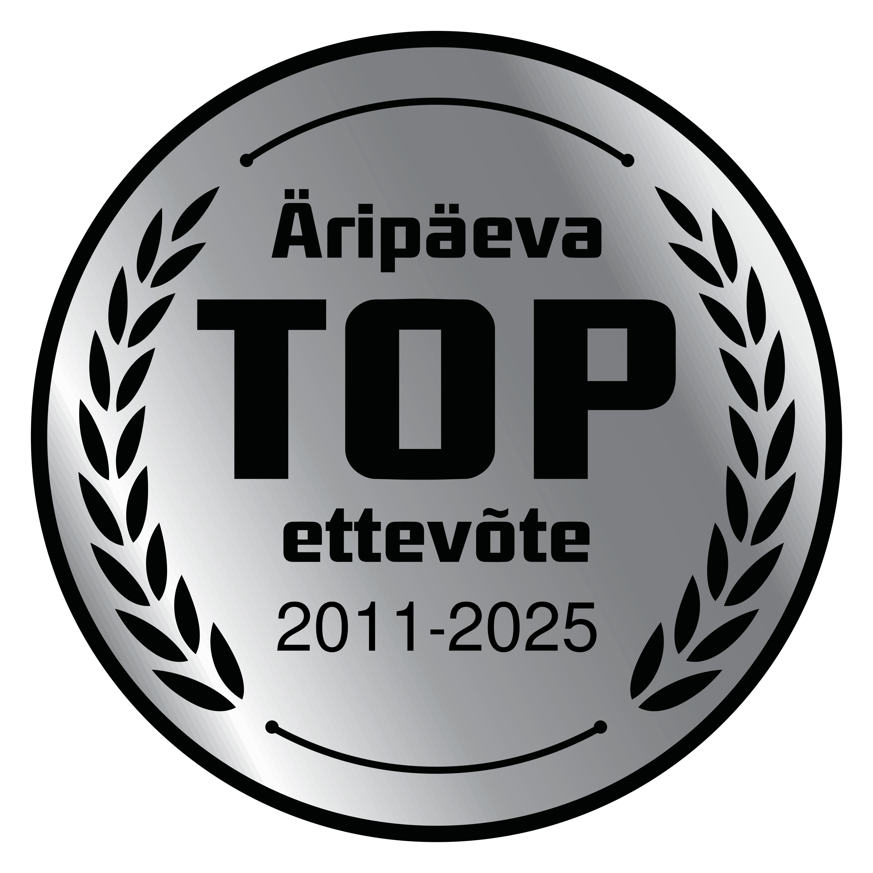 <p><strong>&Auml;rip&auml;eva TOP ettev&otilde;te 15 aastat j&auml;rjest</strong></p>
<p>M&auml;rgis t&auml;hendab, et ettev&otilde;te on oma valdkonna absoluutne tipp. J&auml;rjepidev TOPi kuulumine n&auml;itab, et ettev&otilde;te areneb pidevalt, on j&auml;tkusuutlik ja usaldusv&auml;&auml;rne. Selliste ettev&otilde;tete eesotsas on Eesti parimad juhid ja neis t&ouml;&ouml;tavad k&otilde;ige s&auml;ravamad talendid.</p>
<p>&Auml;rip&auml;ev on koostanud TOP edetabeleid juba aastast 1993. <strong>&Auml;rip&auml;eva TOP ettev&otilde;te 15-19 aastat j&auml;rjest</strong> eksklusiivsesse klubisse kuulub vaid <strong>0,04%</strong> Eesti ettev&otilde;tetest.</p>